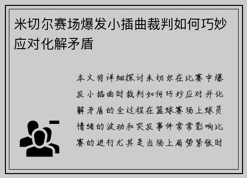 米切尔赛场爆发小插曲裁判如何巧妙应对化解矛盾